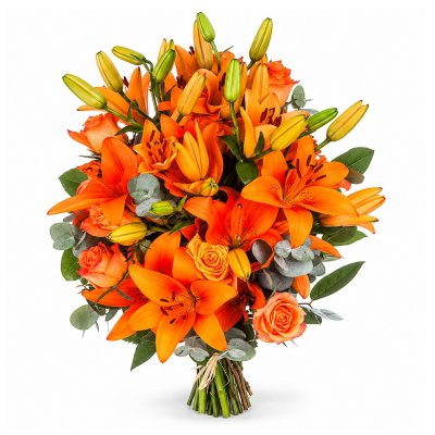 Orange Lilies and Roses